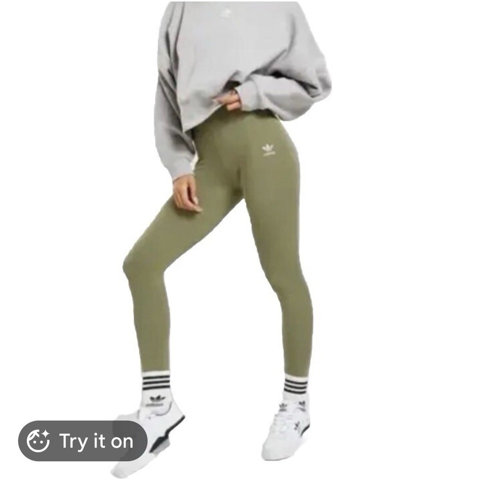 NWT olive green adidas Originals leggings White Trefoil Logo Hip Gel Logo Leg XS